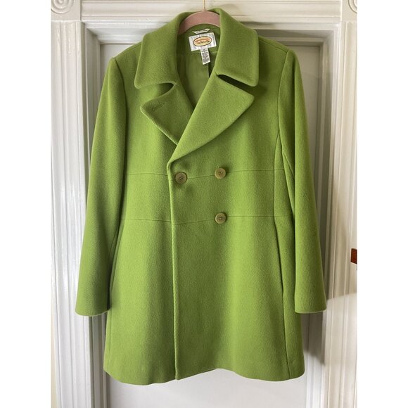 Talbots Vintage Olive Double Breasted Pea Coat Italian Wool Size 10 - Picture 1 of 9